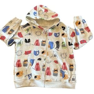 Cat Print Hoodie Sweatshirt Full Zip Size L NWT